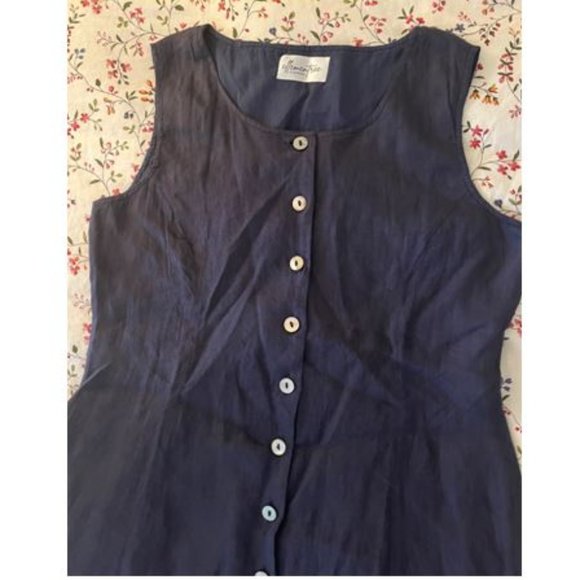 Navy Blue Maxi Dress with Buttons - 100% Linen - Picture 5 of 8